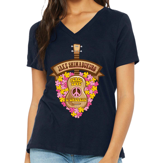 Peace Love & Ukulele Women's V-Neck T-Shirt
