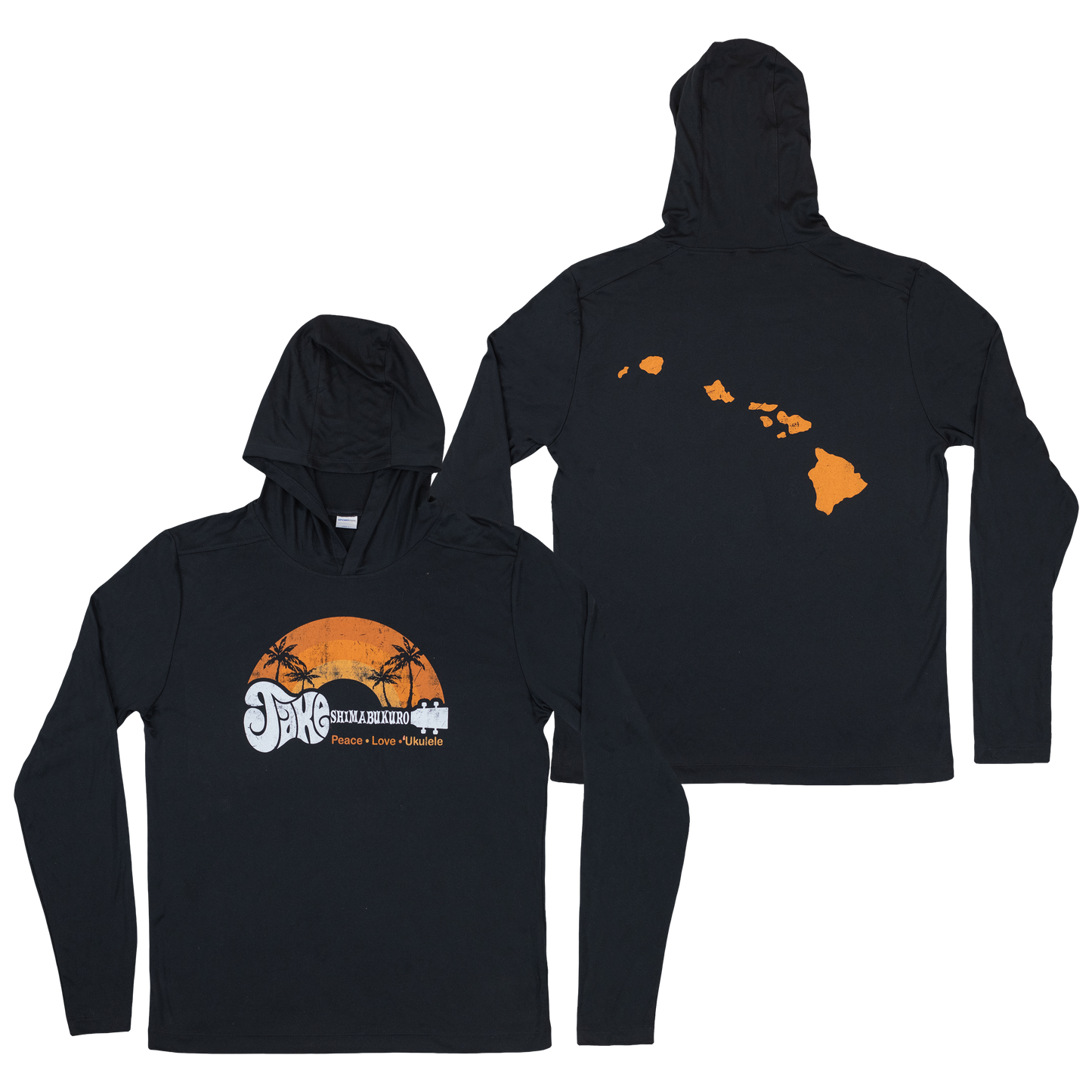 “Black Rainbow With Islands” Long Sleeve 50 SPF Lightweight Black Hoodie