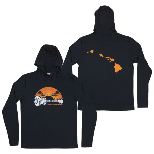 “Black Rainbow With Islands” Long Sleeve 50 SPF Lightweight Black Hoodie